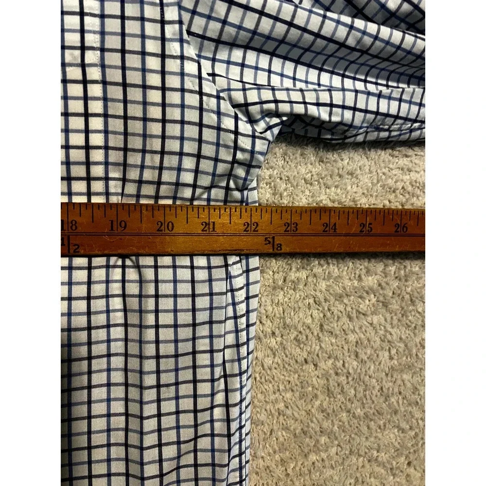 J Crew M 15-15 1/2 long sleeve white blue checked cotton